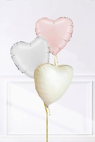 Saten ve Retro Renkler Kalp Balon Demeti 3'lü Pastel Saten Beyaz Pembe Retro Krem Kalp