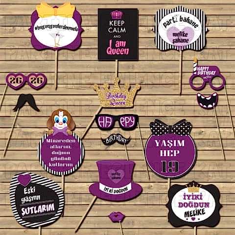 Mor - Siyah Konsept Kişiye Özel Konuşma Balonları Seti