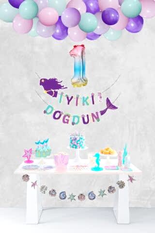 Deniz Kızı Tema Doğum Günü Balon Zinciri Rakam Balonlu Deniz Kızı Seti