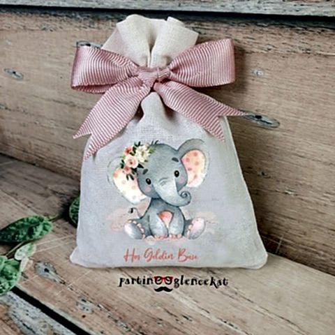 Çiçekli Fil Konseptli Lavantalı Kese