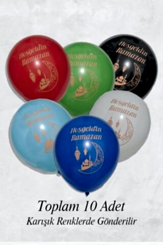 Hoşgeldin Ramazan Baskılı Balonlar Ramazan Süsleri 10 lu Balon Paketi