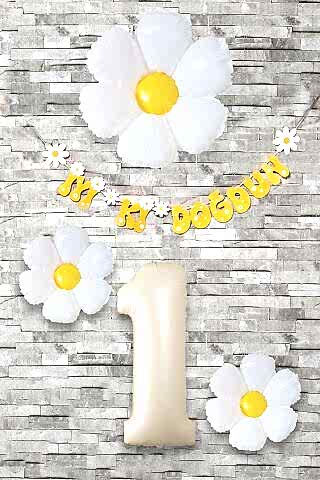 Papatya Tema Doğum Günü Balon Süsleme Seti Bannerlı Yaş Balonu Balon Zincir Paketi