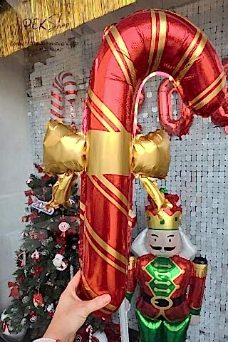 Fiyonklu Kırmızı Gold Baston Şeker Folyo Balon