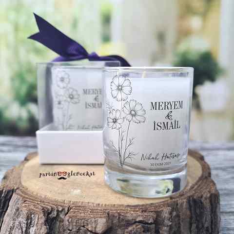 Şeffaf Etiketli Çiçekli Mum Hediyelik