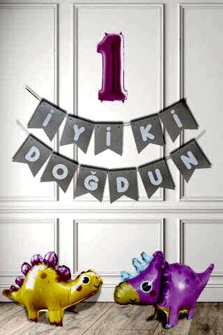 Pembe Dinazor Tema Kız Doğum Günü Balon Süsleme Seti Bannerlı Pembe Yaş Balonlu Dinozor Balon Paketi