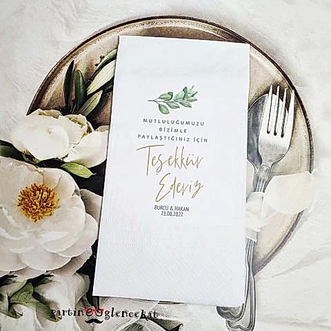 Soft Yapraklar Teşekkür Ederiz Konsept Peçete