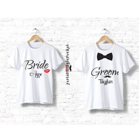 Gelin - Damat İsme Özel Baskılı Tshirt