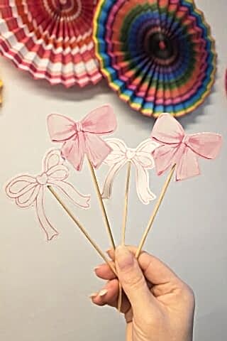 Pembe Fiyonk Tema Kürdan Süsleri Cupcake Süsleri Lüks Büyük Boy 10lu Paket