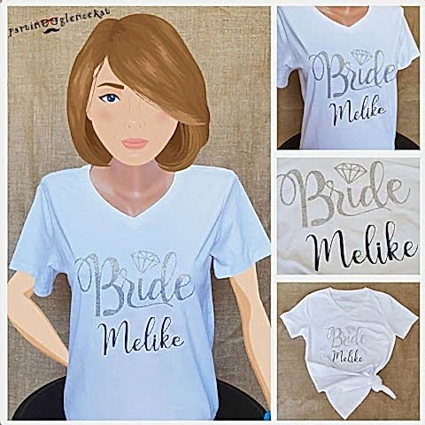 Silver Glitter İsme Özel Bride Baskılı Beyaz Tshirt
