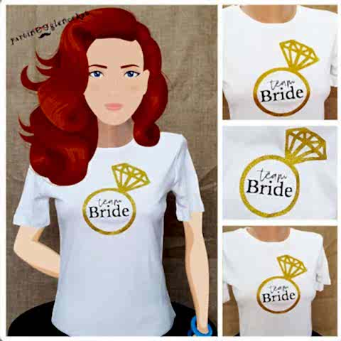 Gold Glitter Tektaş Baskılı Beyaz Bride Tshirt