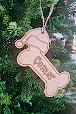 Ahşap İsme Özel Kemik Şekilli Ağaç Süsü İsimli Yılbaşı Çam Ağacı Süsü Köpek Evcil Hayvan İsimli Süs