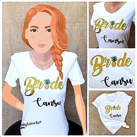 Gold Glitter Ananas Konsept Baskılı Beyaz Tshirt